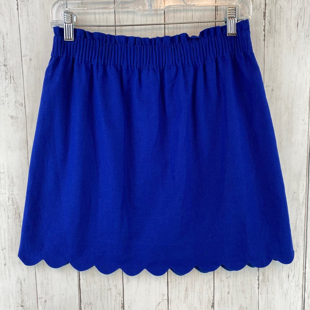 J. Crew Blue Linen Paperbag-Waist Scalloped Sidewalk Mini Skirt H5397 Size 2 - Picture 7 of 10